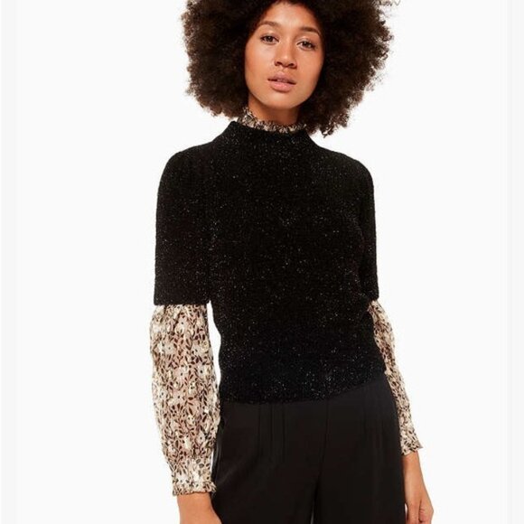 Kate Spade Black Metallic Sparkle Short Sleeve Sweater Size Medium Textured - Picture 1 of 9